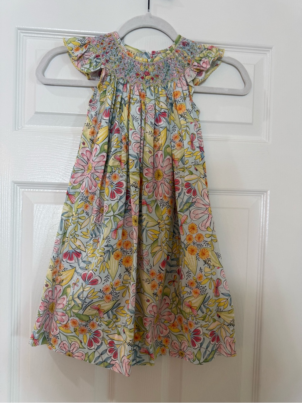 Le Za Me Smocked Floral Cap-Sleeve Little Girls Dress - Pink, Yellow & Cream